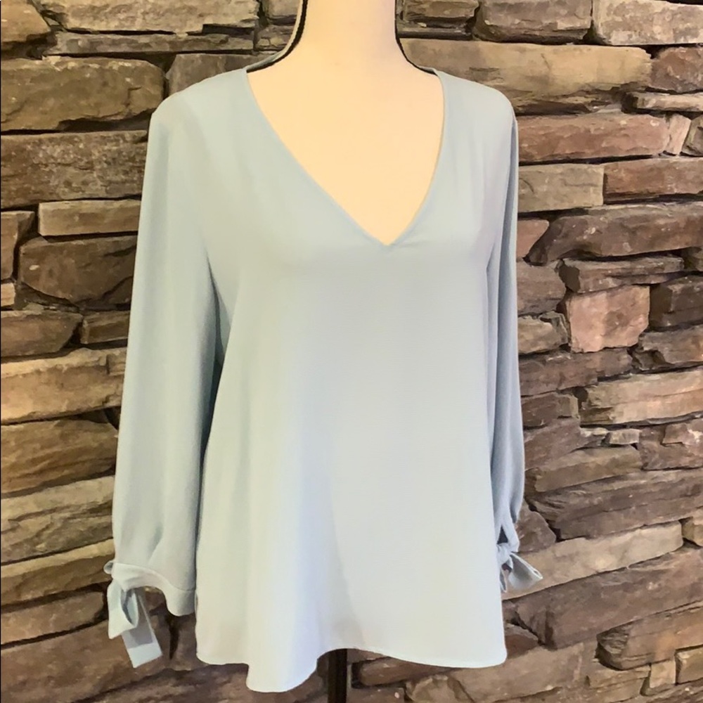 Soft teal green tie sleeve blouse